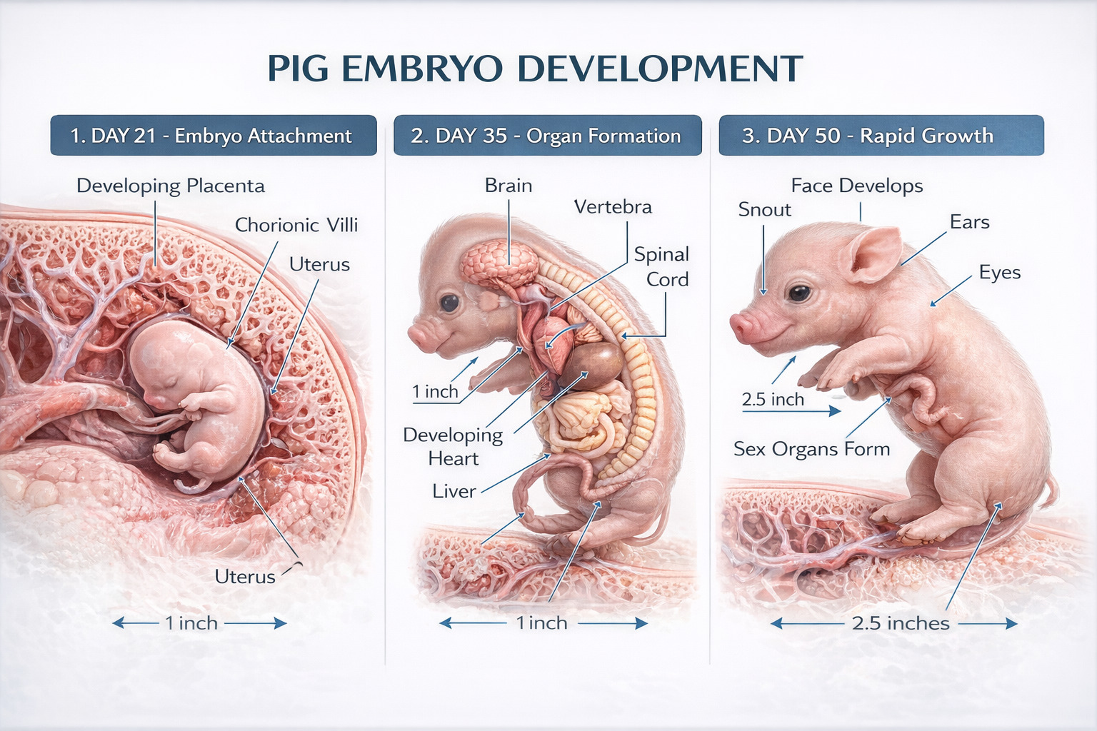豬胚胎發育階段示意圖