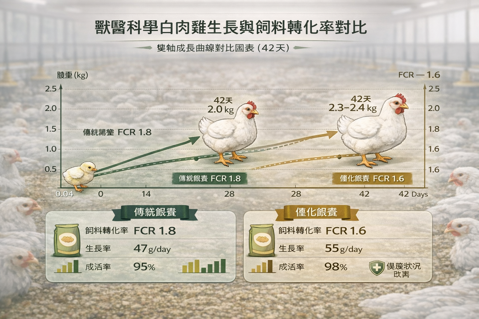 白肉雞生長與FCR對比